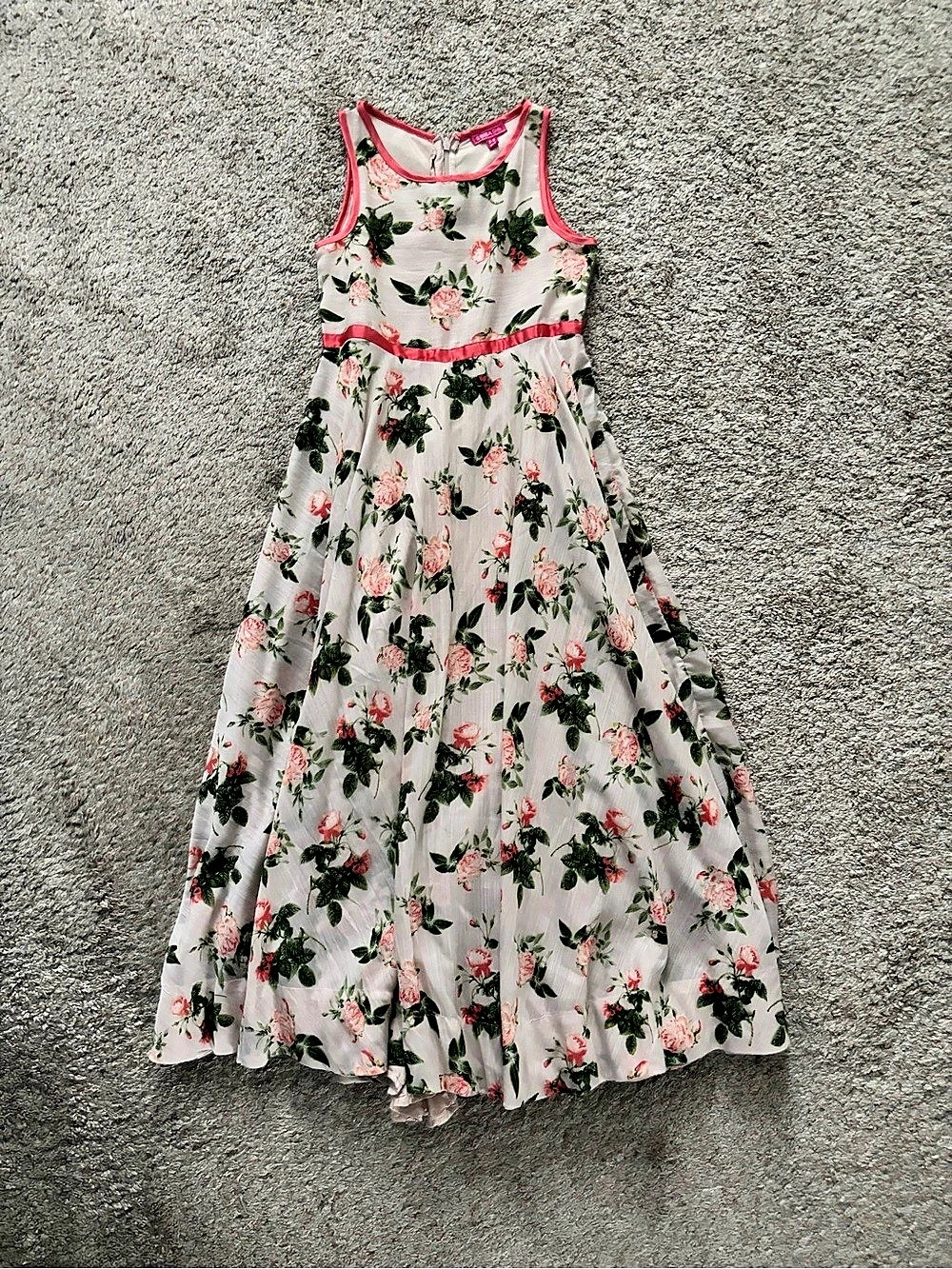 Girls Floral Maxi Dress in Pink, Green & White Girls Size 8-9 years